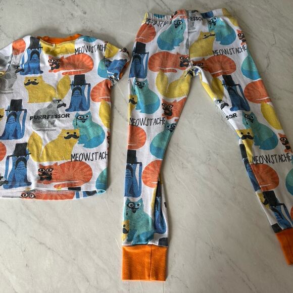 Girl’s Spotted Zebra Do You Like My Meowstache Cat 2 Piece Pajama Set, SZ 6 - Picture 6 of 6